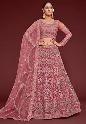 Pink Embroidered Net Lehenga Set