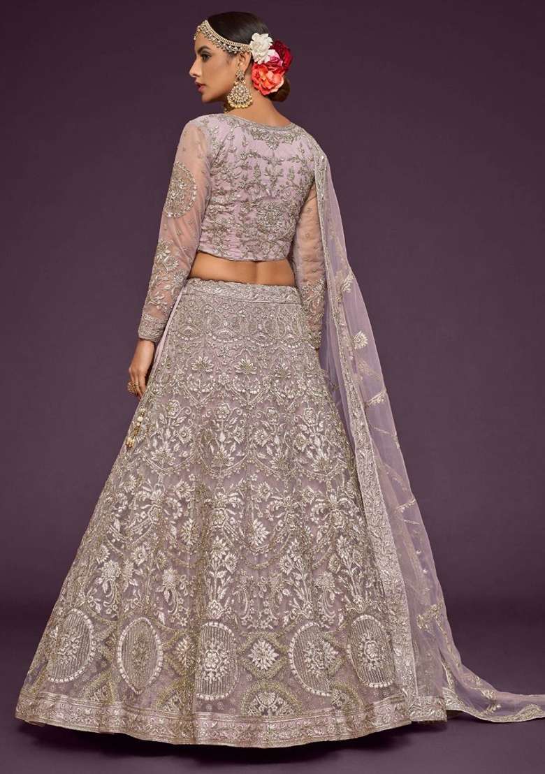 Purple Embroidered Net Lehenga Set for Diwali and Festive Wear - Indya