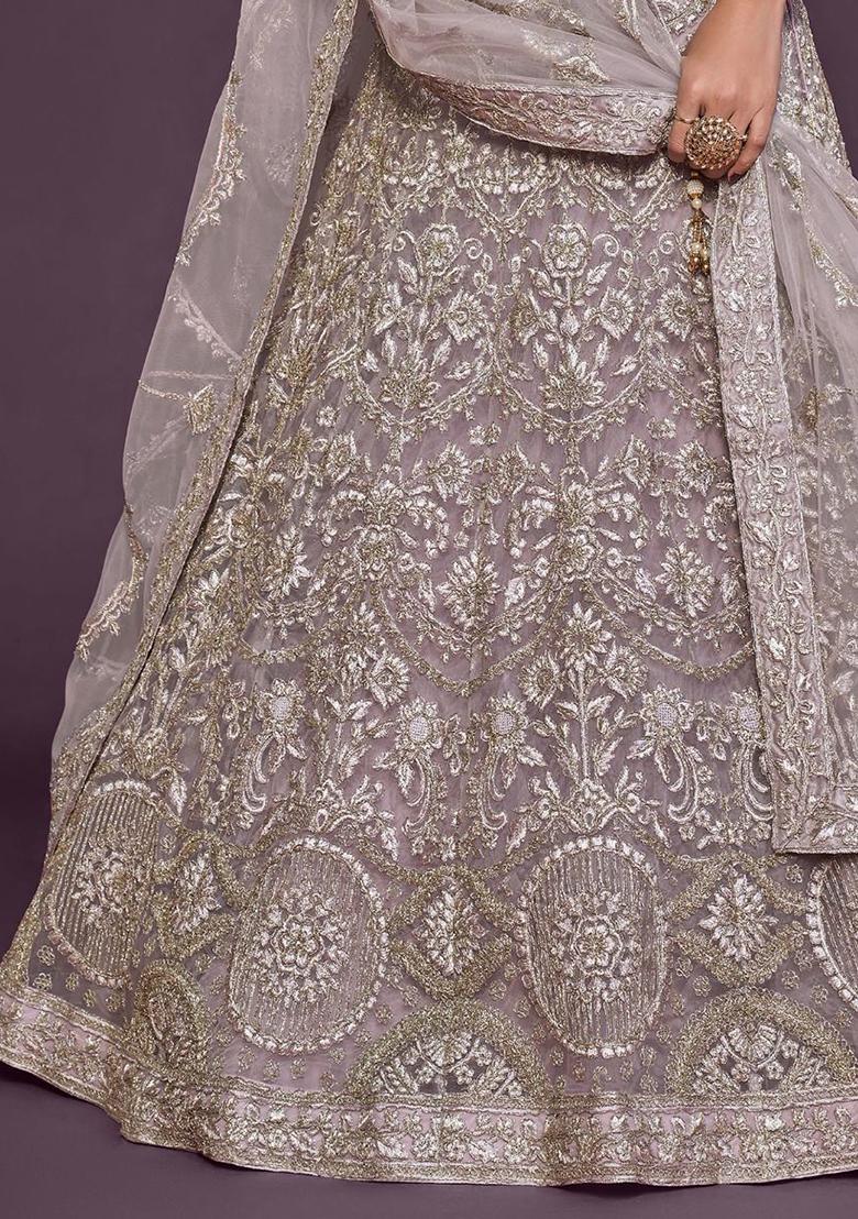 Purple Embroidered Net Lehenga Set