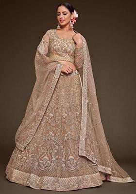 Beige Embroidered Net Lehenga Set
