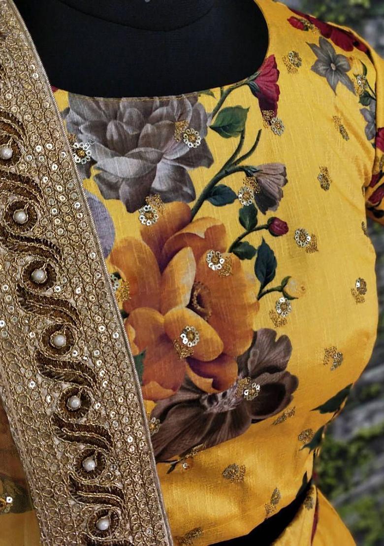 Yellow Digital Print Art Silk Lehenga Set