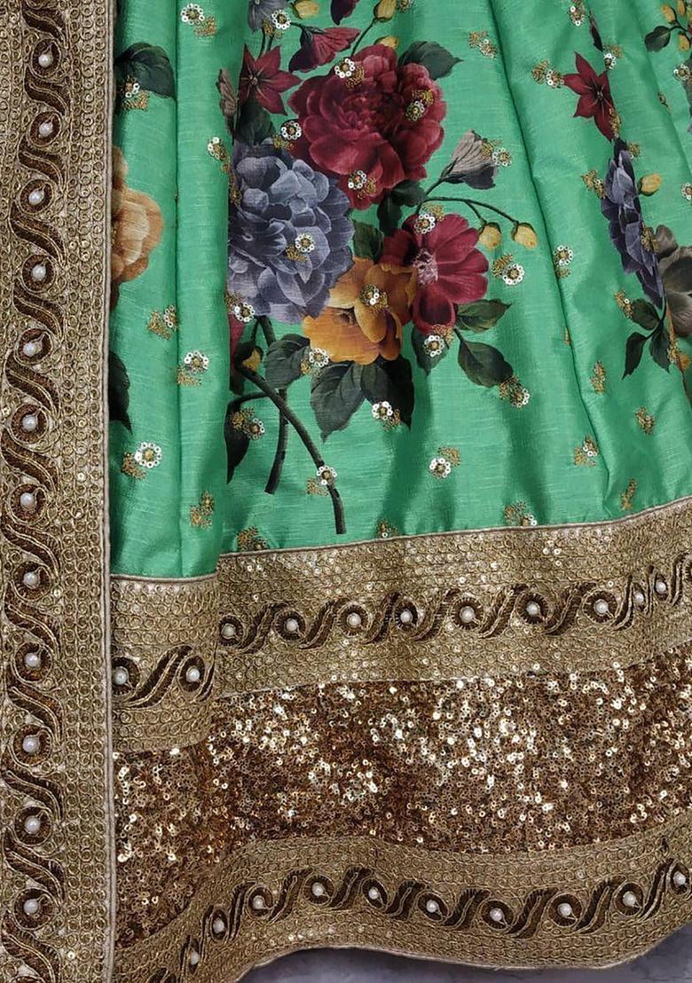 Green Digital Print Art Silk Lehenga Set