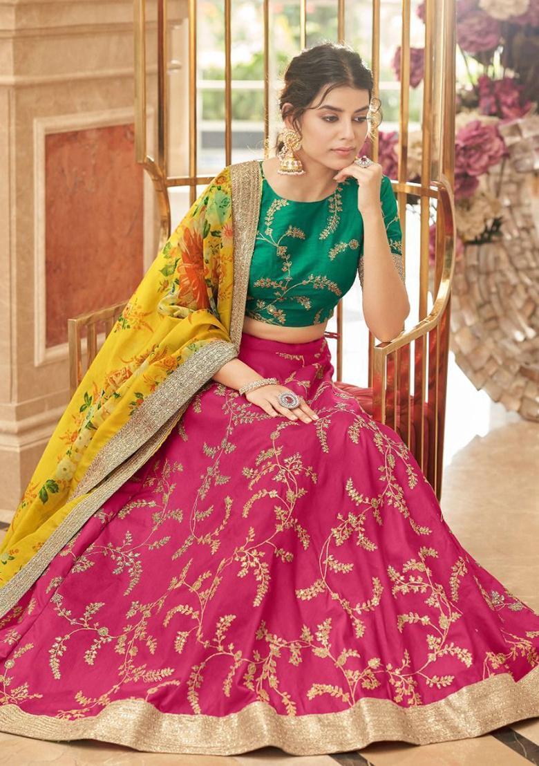 Pink Sequin Embroidered Art Silk Lehenga Set