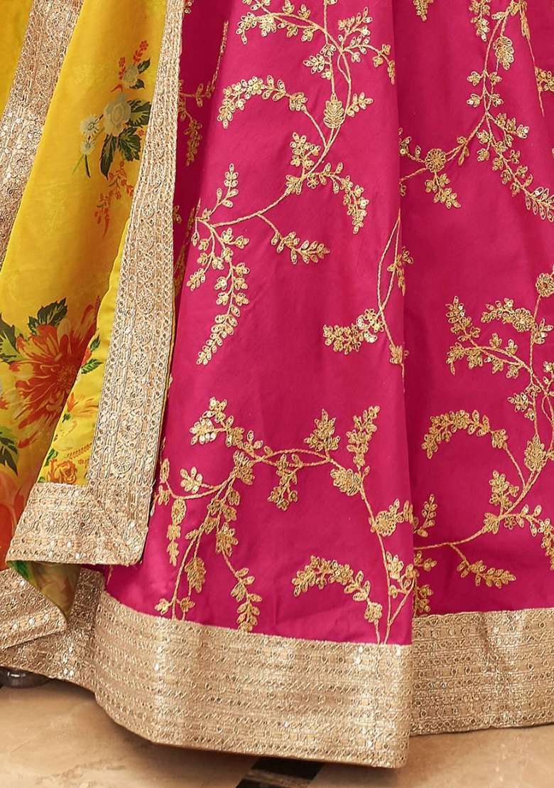 Pink Sequin Embroidered Art Silk Blend Lehenga Set for Diwali and Festive Wear - Indya