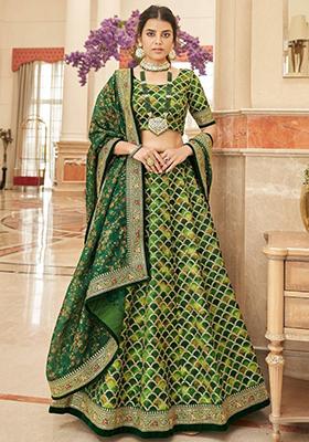 Green Embroidered Art Silk Lehenga Set
