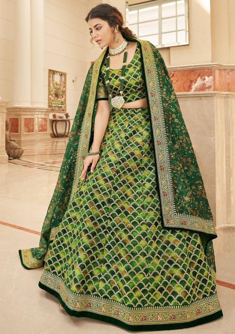 Green Embroidered Art Silk Lehenga Set
