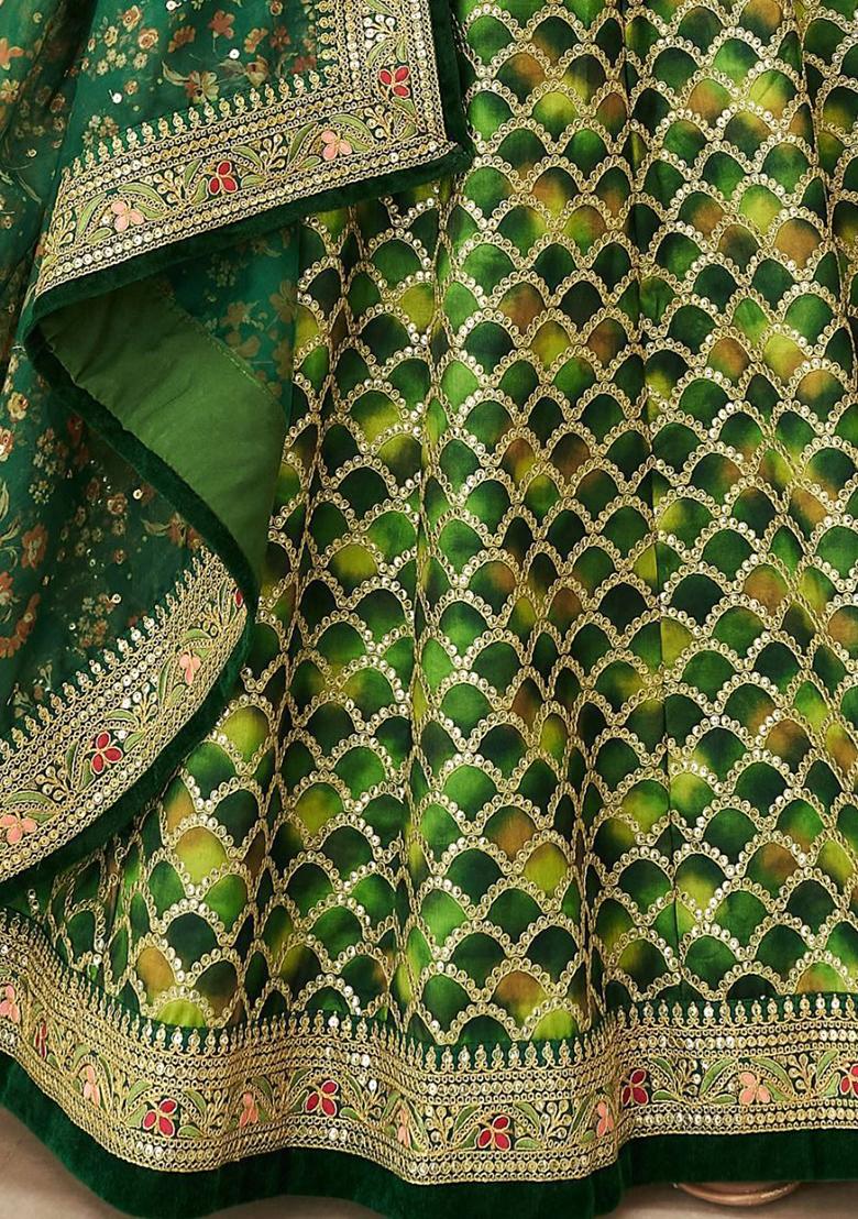 Green Embroidered Art Silk Lehenga Set