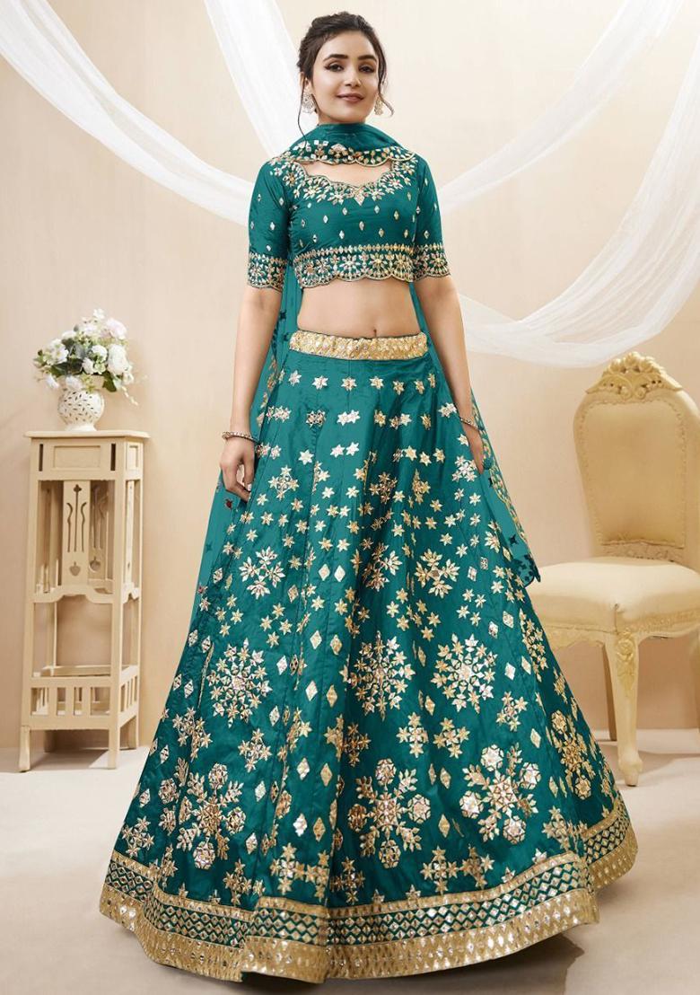 Green Zari Work Art Silk Lehenga Set