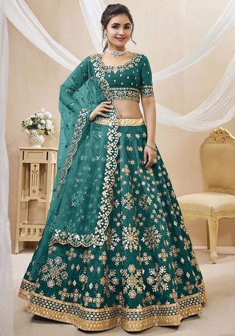 Green Zari Work Art Silk Lehenga Set