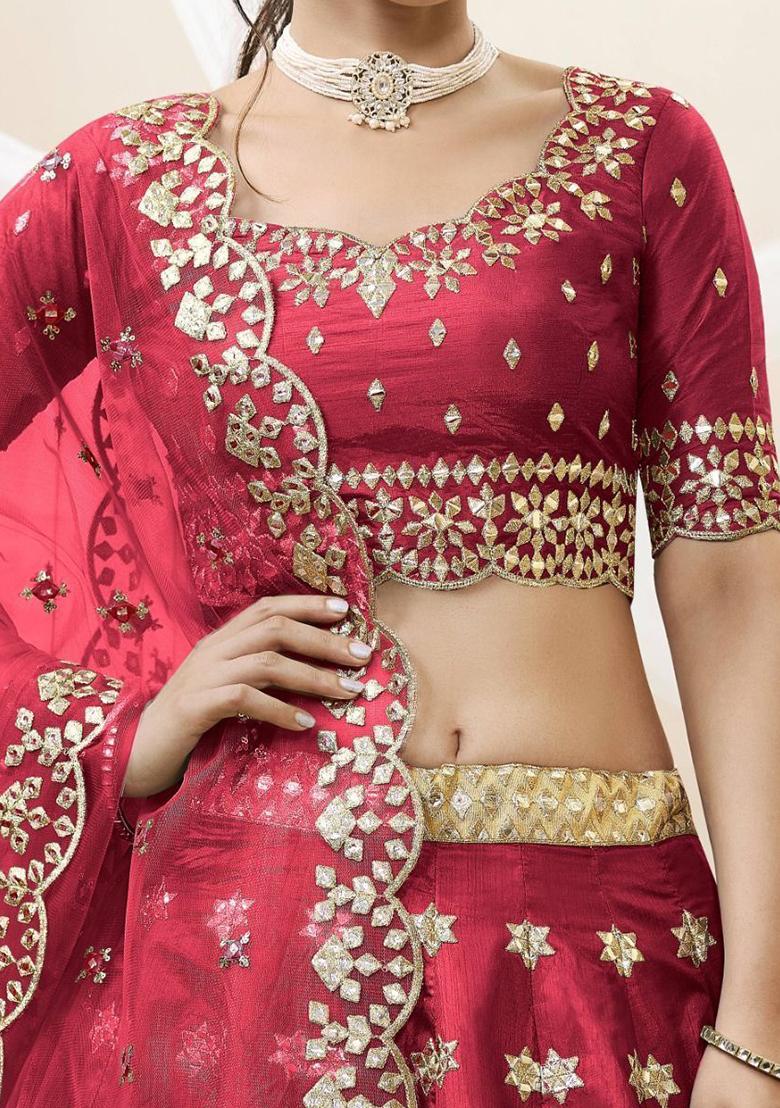 Red Zari Work Art Silk Lehenga Set