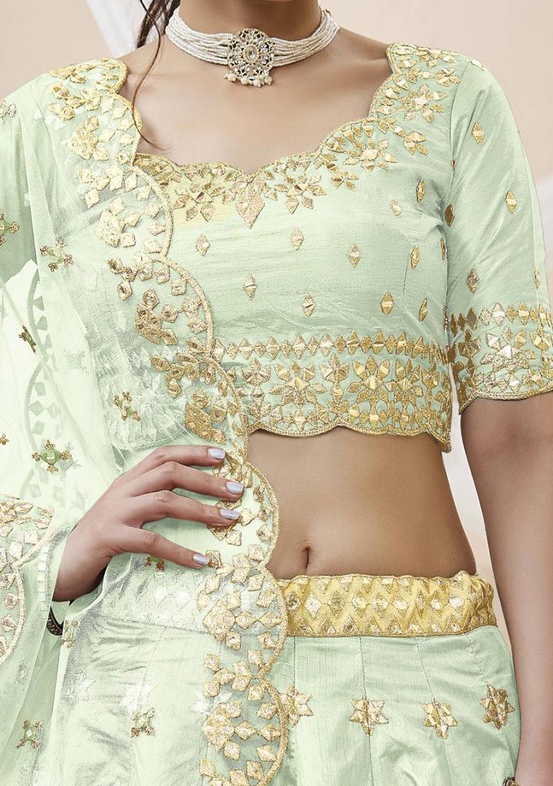 Green Embroidered Art Silk Lehenga Set