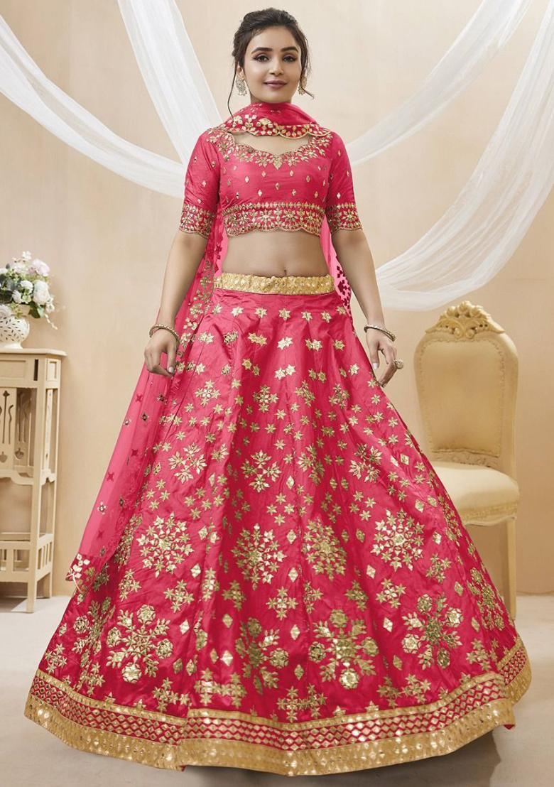 Pink Zari Work Art Silk Lehenga Set
