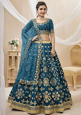 Blue Zari Work Art Silk Lehenga Set