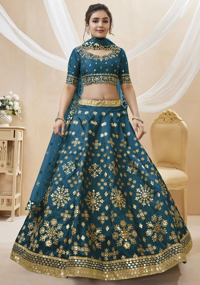 Blue Zari Work Art Silk Lehenga Set