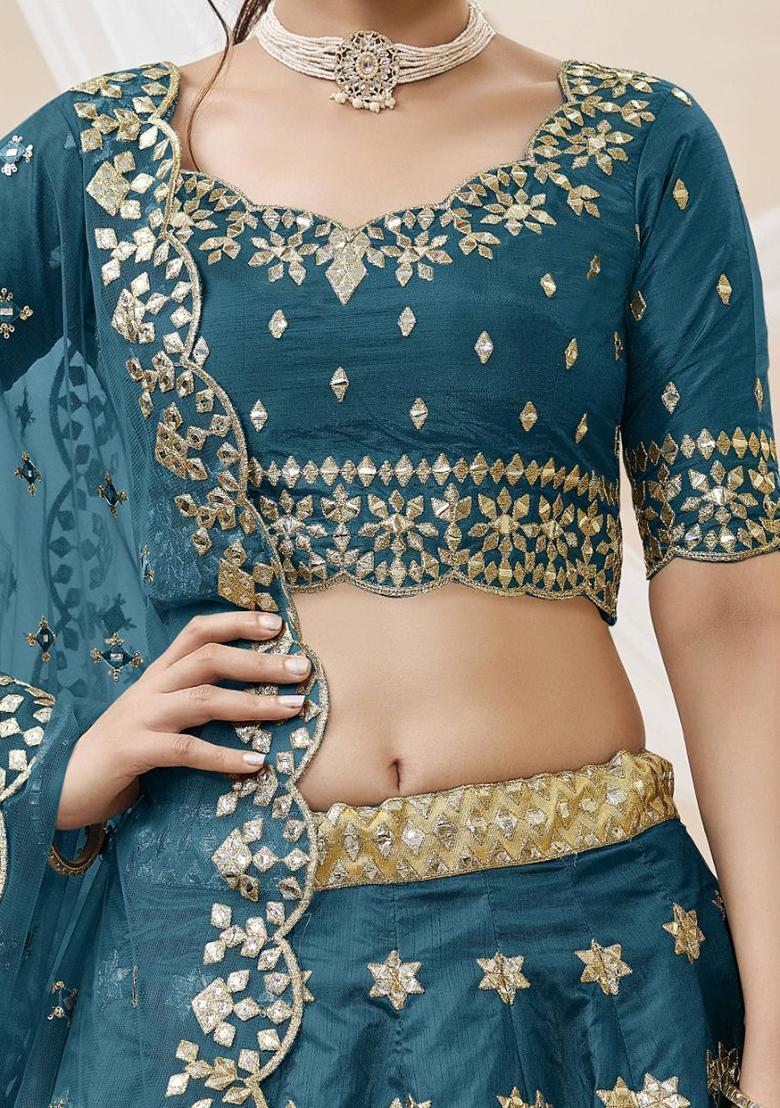 Blue Zari Work Art Silk Lehenga Set