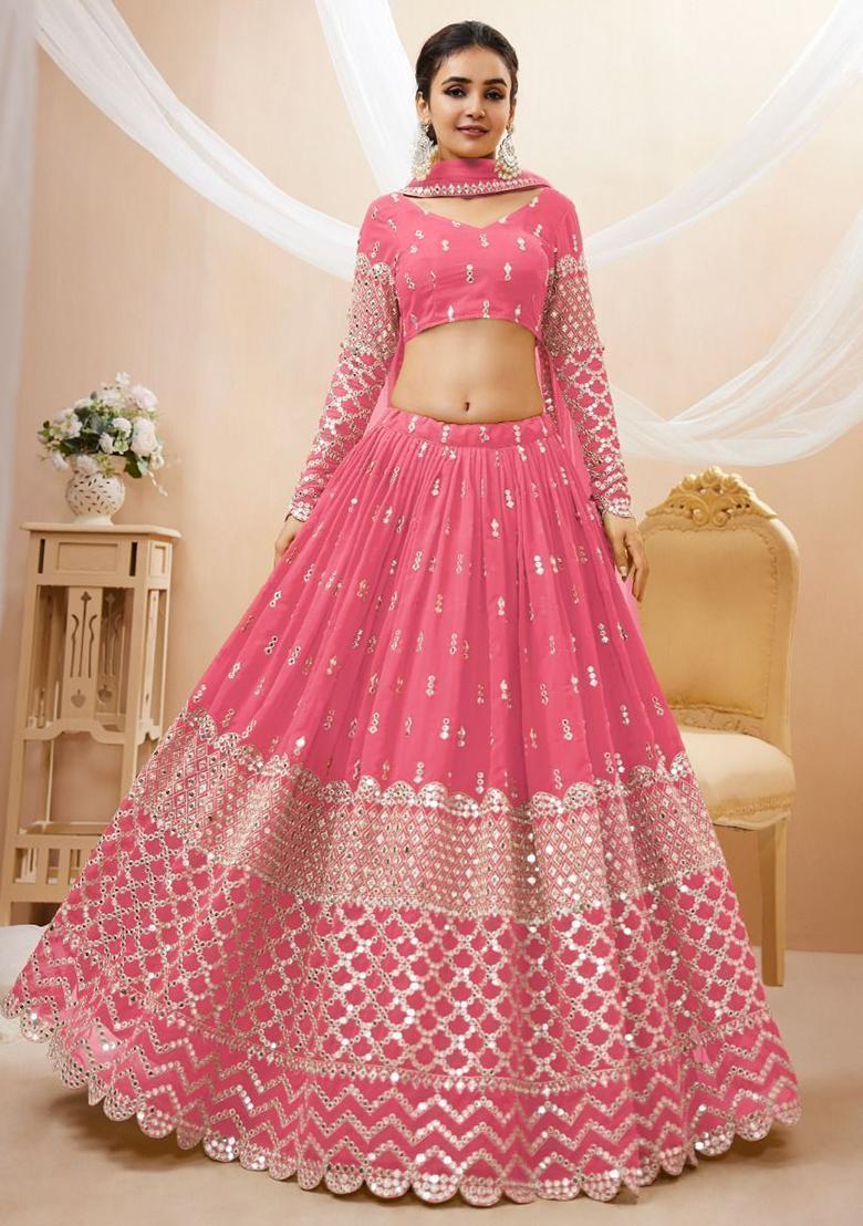 Pink Sequin Embroidered Georgette Lehenga Set
