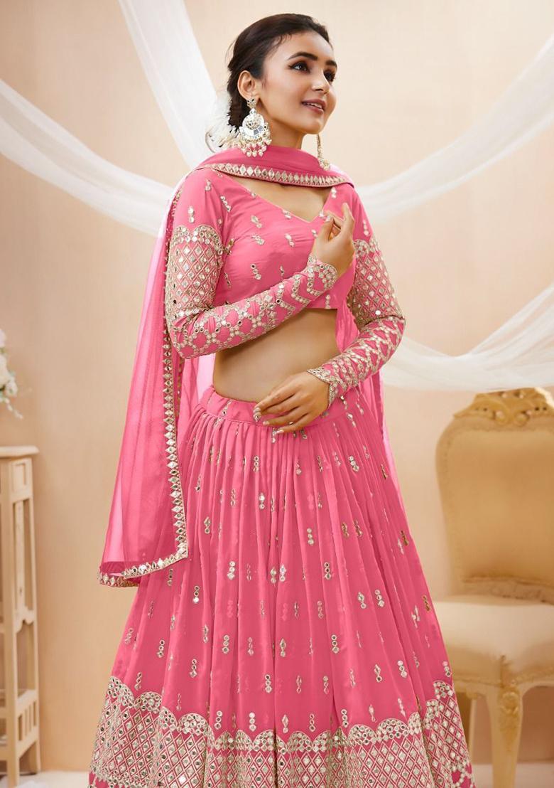 Pink Sequin Embroidered Georgette Lehenga Set