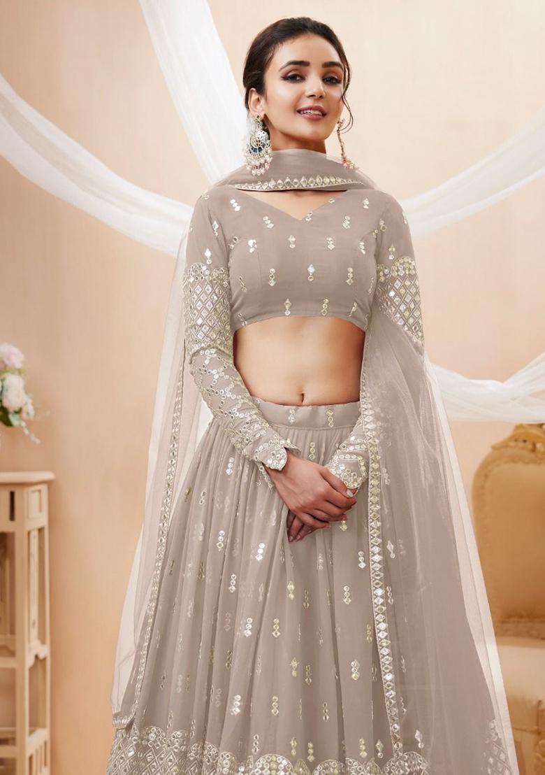 Grey Zari Work Georgette Lehenga Set