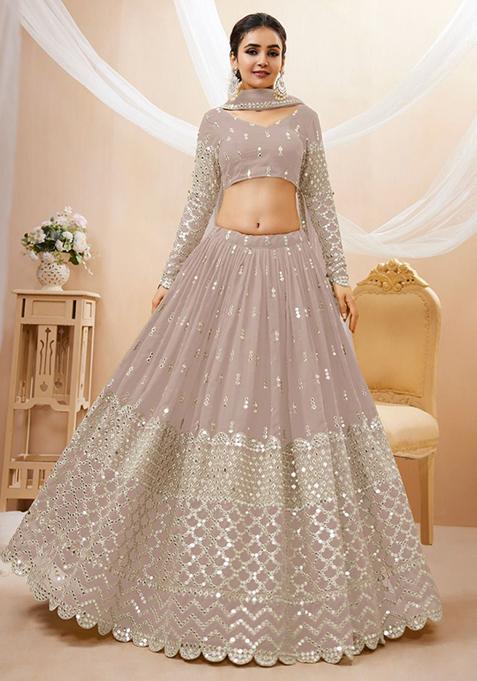 Grey Zari Work Georgette Lehenga Set