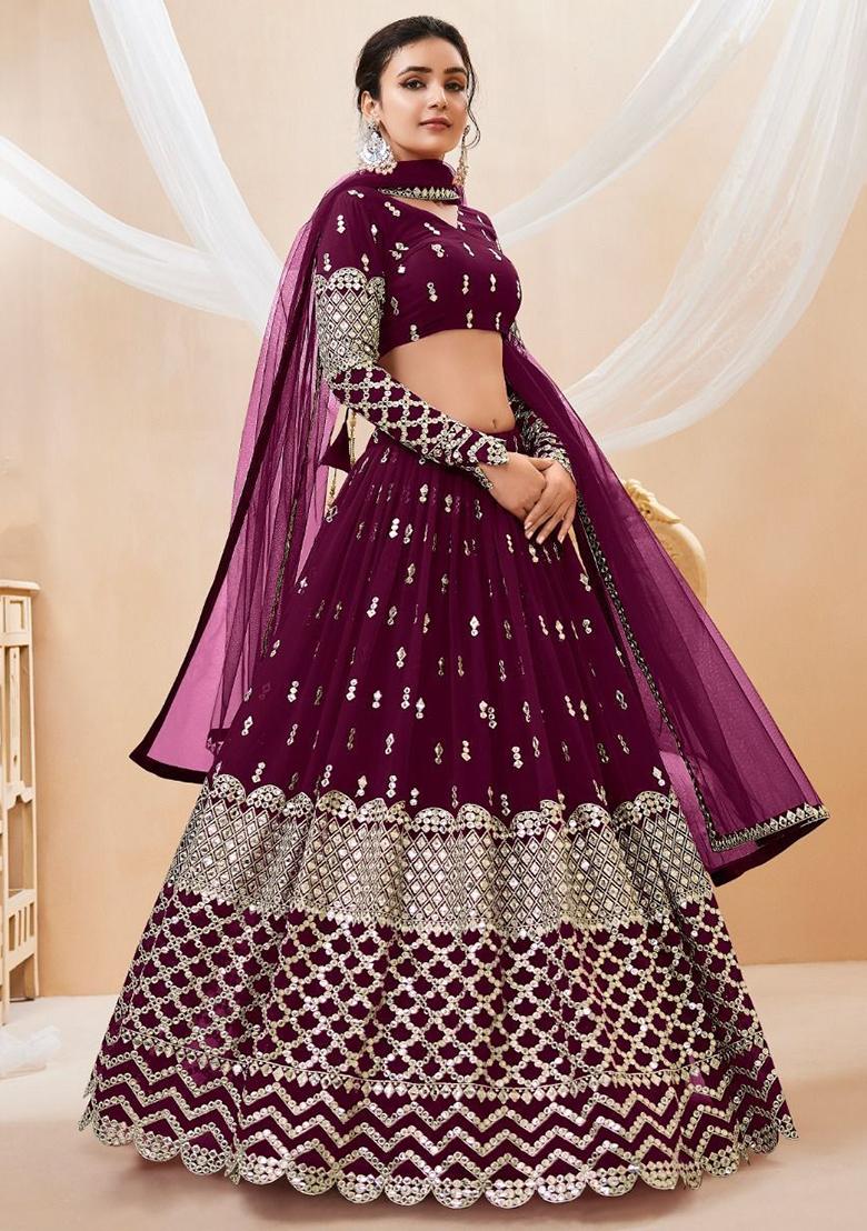 Wine Sequin Embroidered Georgette Lehenga Set