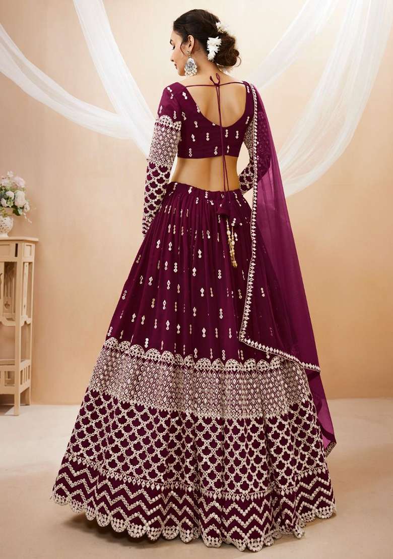 Wine Georgette Lehenga Set with Embroidered & Sequin for Diwali | Wedding & Festive Wear - Indya