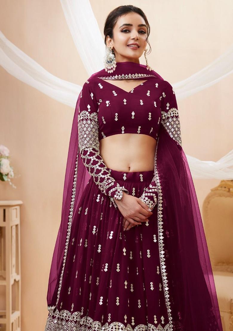 Wine Sequin Embroidered Georgette Lehenga Set