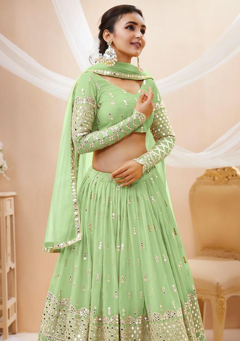 Green Sequin Embroidered Georgette Lehenga Set