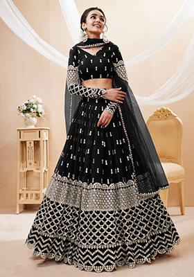 Black Zari Work Georgette Lehenga Set