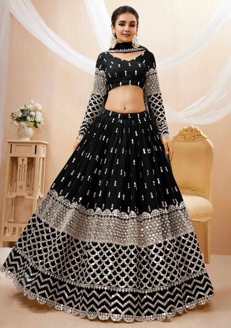 Black Zari Work Georgette Lehenga Set
