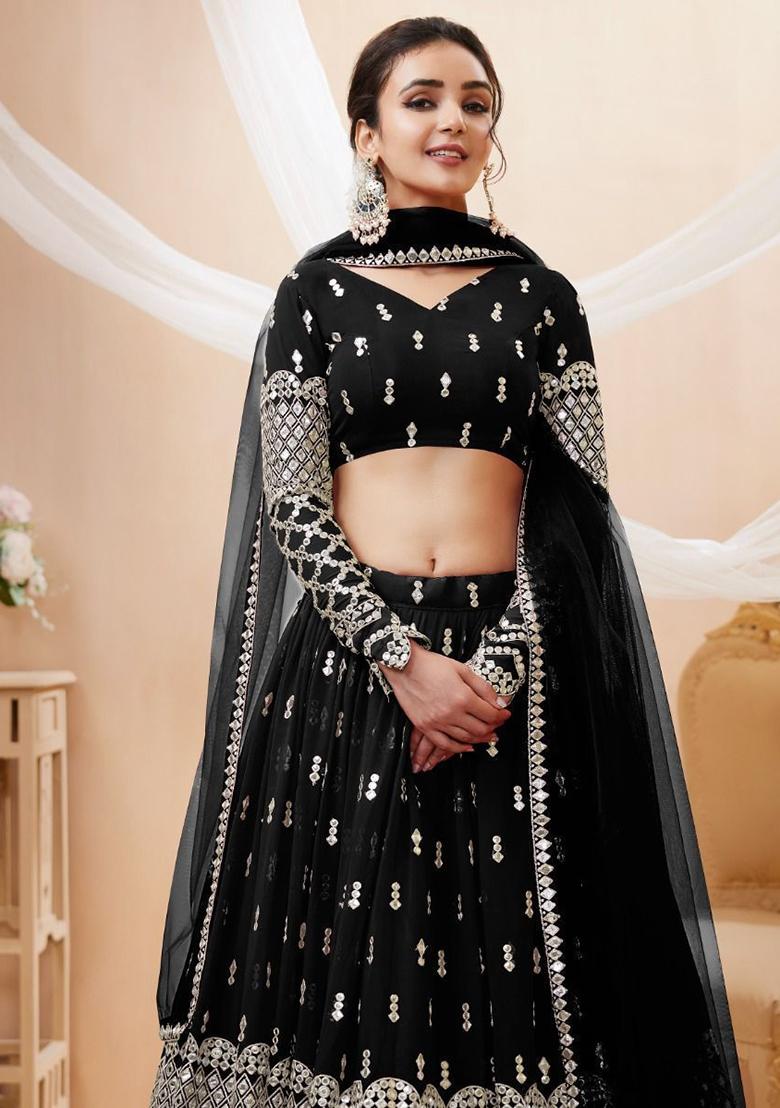 Black Zari Work Georgette Lehenga Set