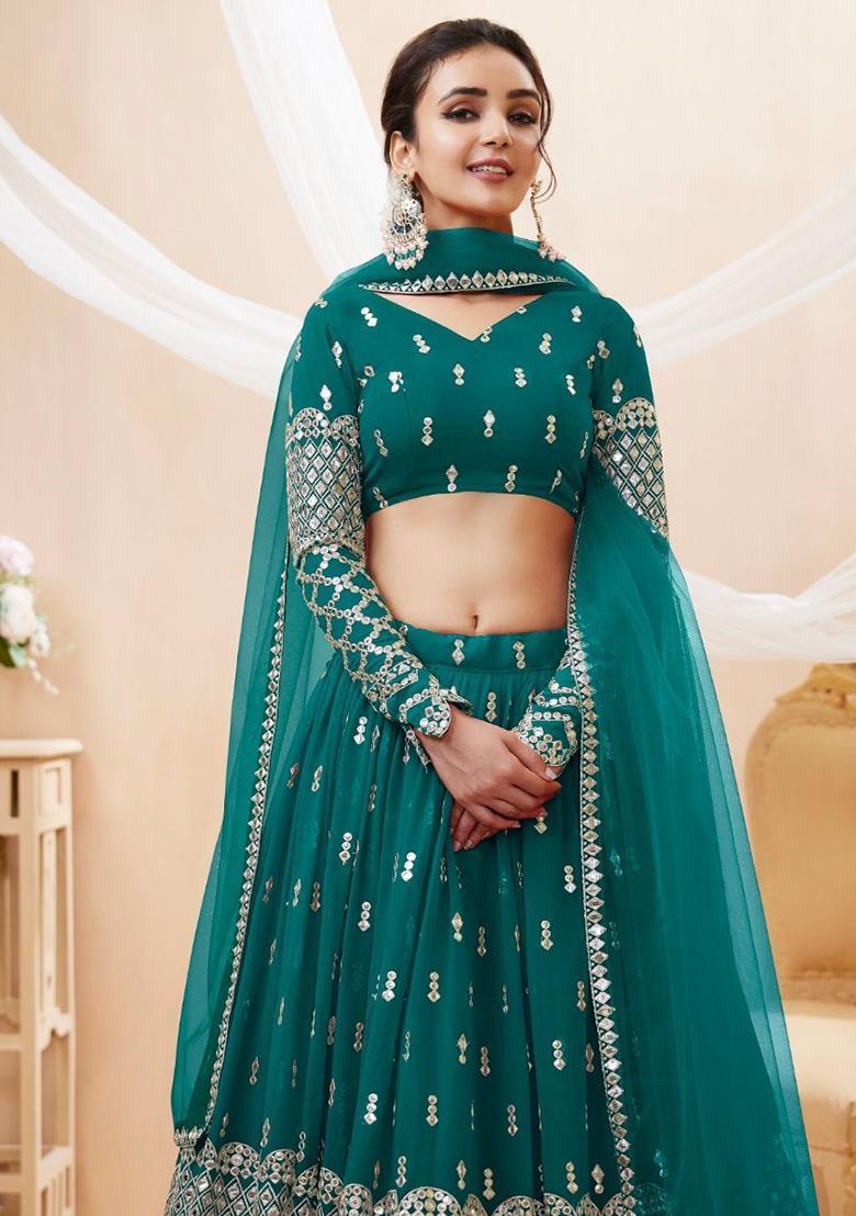 Blue Zari Work Georgette Lehenga Set