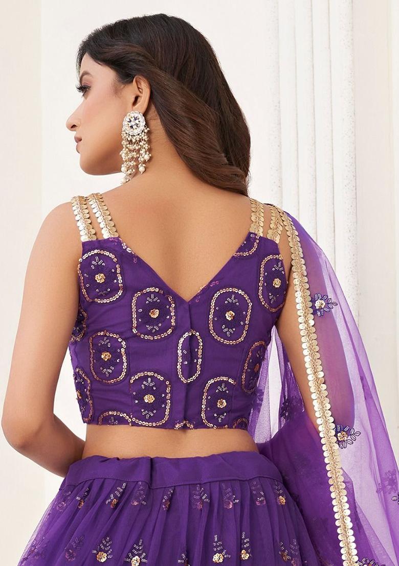 Purple Sequin Embroidered Net Lehenga Set