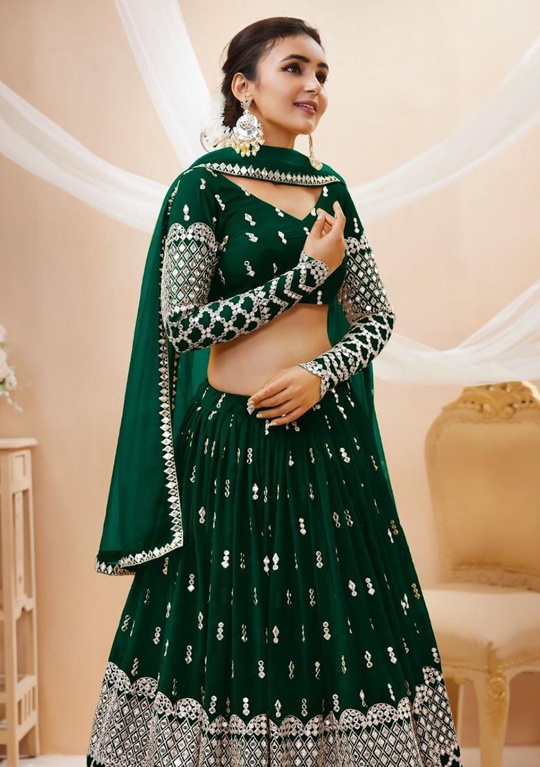 Green Sequin Embroidered Georgette Lehenga Set