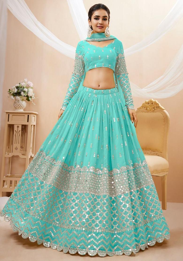 Sky Blue Sequin Embroidered Georgette Lehenga Set