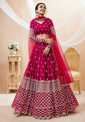 Pink Sequin Embroidered Georgette Lehenga Set