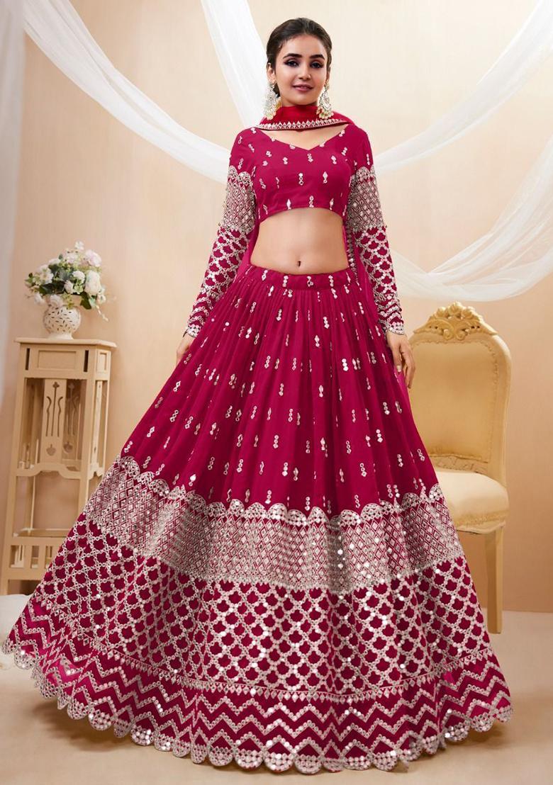 Pink Sequin Embroidered Georgette Lehenga Set