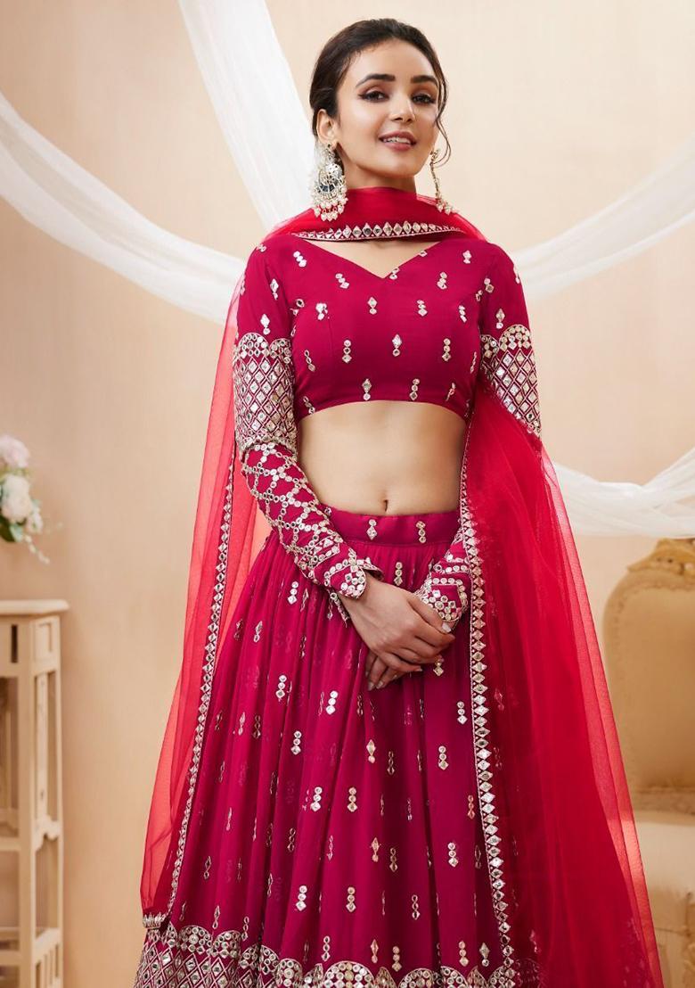 Pink Sequin Embroidered Georgette Lehenga Set