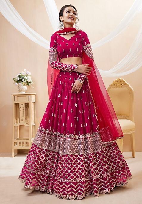 Pink Sequin Embroidered Georgette Lehenga Set