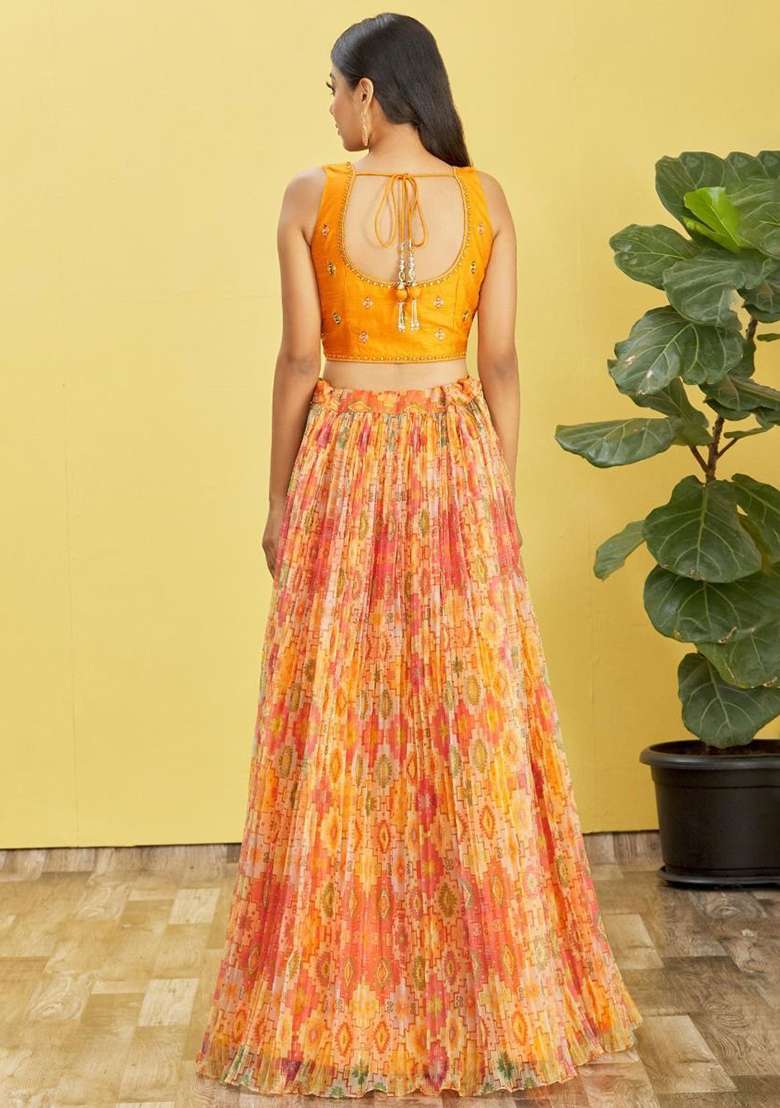 Yellow Organza Lehenga Set with Mirror Work for Diwali | Wedding & Festive Wear - Indya