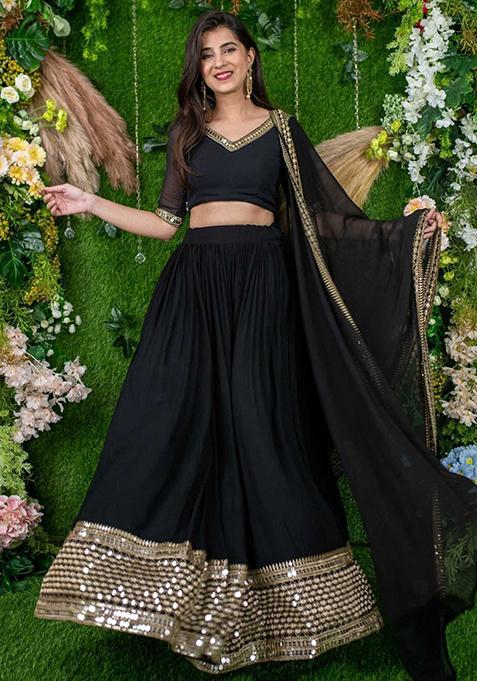 Black Embroidered Georgette Lehenga Set