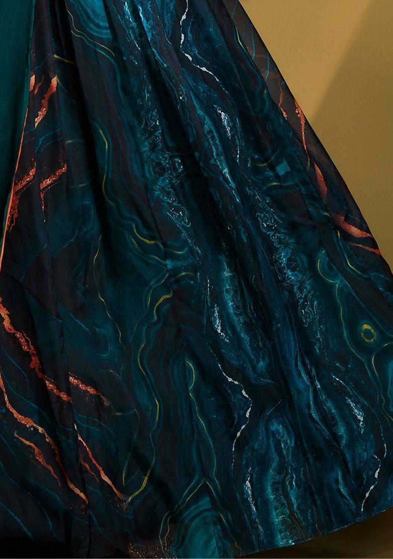 Blue Sequin Embroidered Organza Lehenga Set