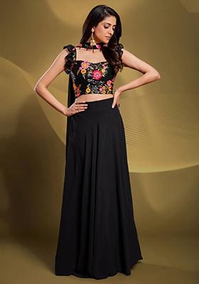 Black Sequin Embroidered Georgette Lehenga Set