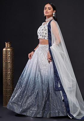 Blue Sequin Embroidered Georgette Lehenga Set