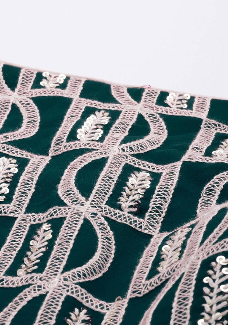 Green Embroidered Georgette Lehenga Set