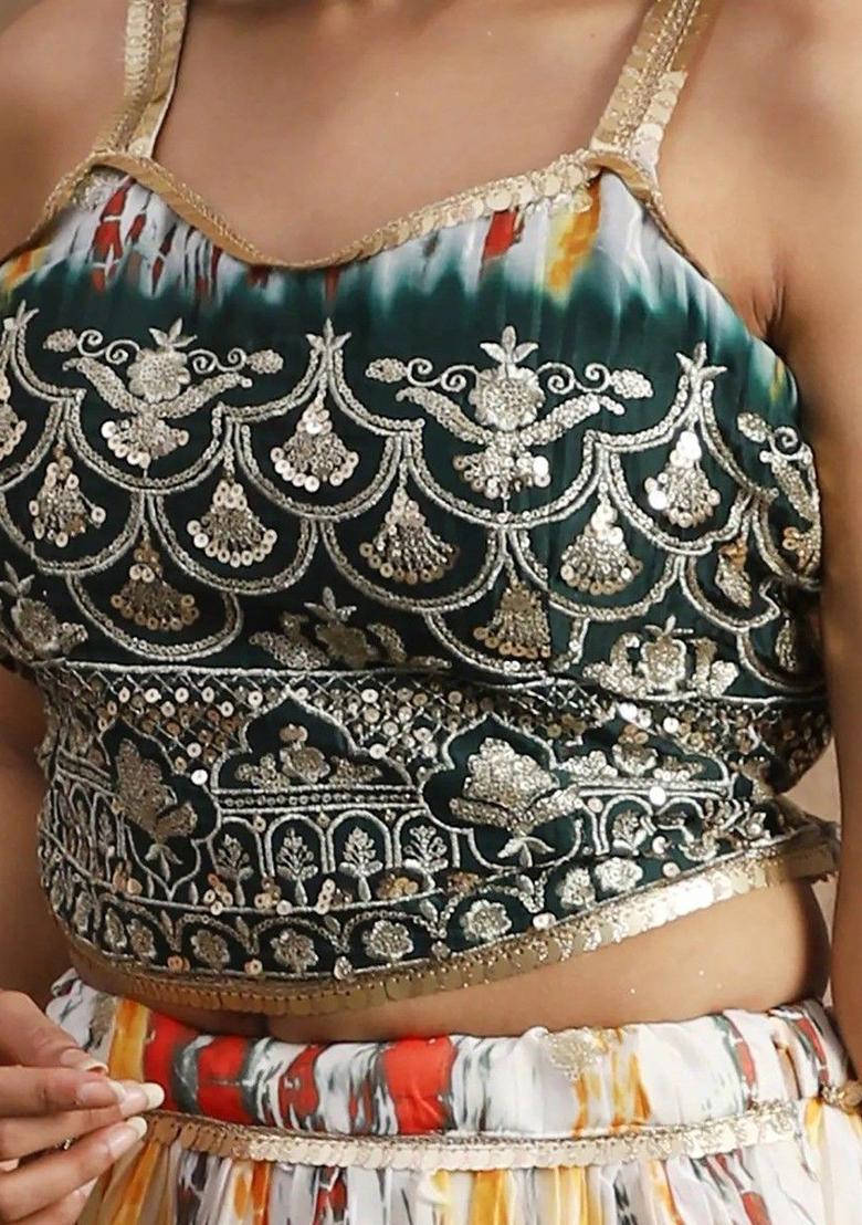 Green Sequin Embroidered Chinon Lehenga Set