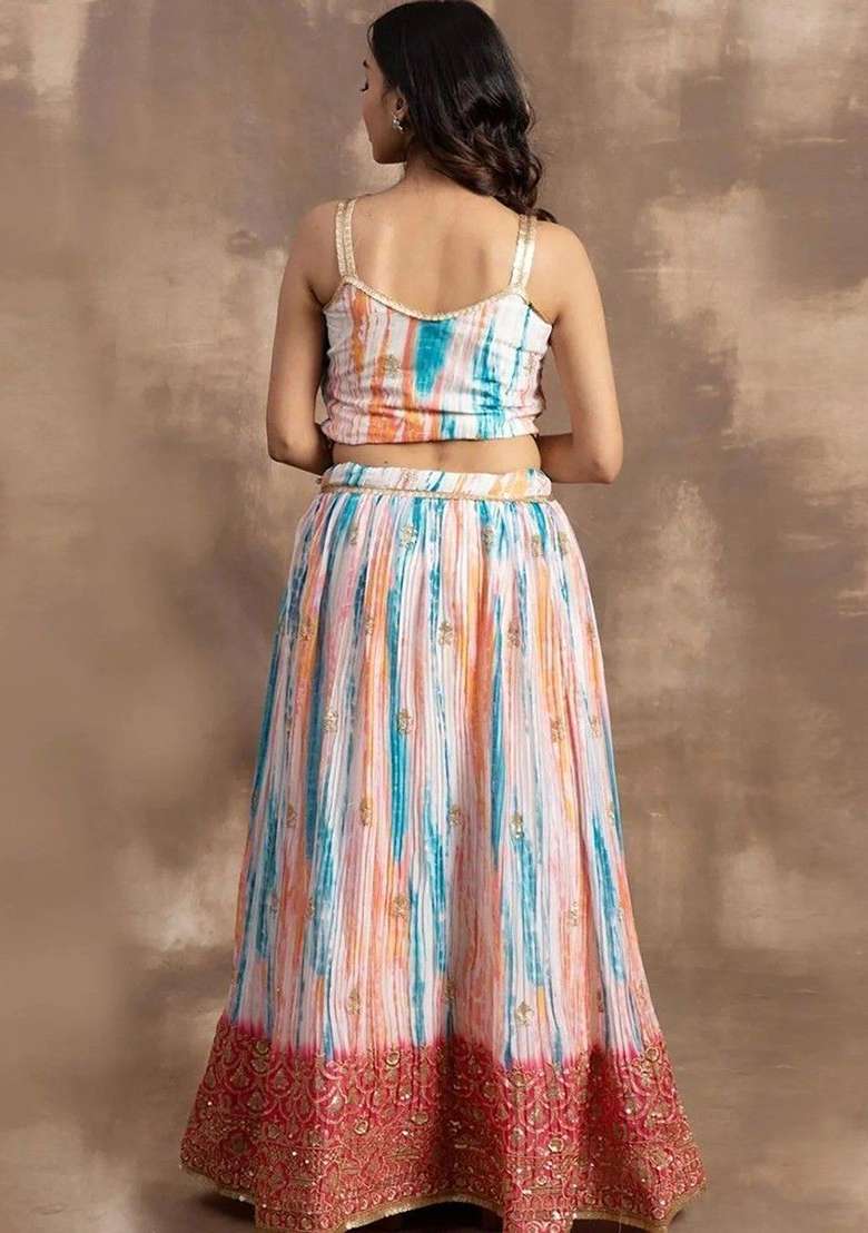 Pink Zari Work Chinon Lehenga Set for Diwali and Festive Wear - Indya