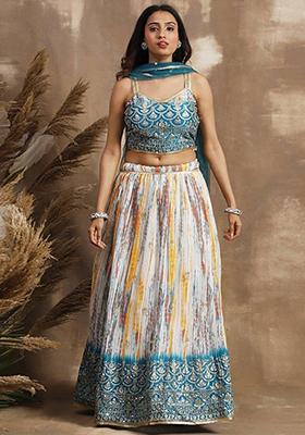 White Sequin Embroidered Chinon Lehenga Set