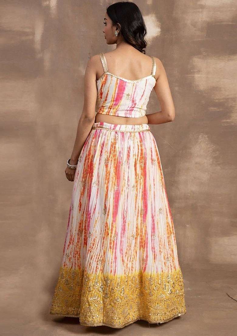 Yellow Sequin Embroidered Chinon Lehenga Set - Indya