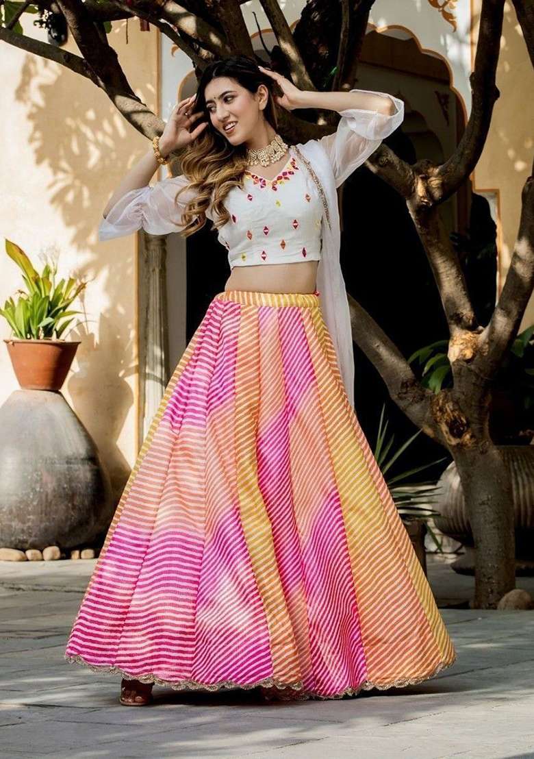 Multicolour Blend Art Silk Lehenga Set with Printed for Diwali | Wedding & Festive Wear - Indya