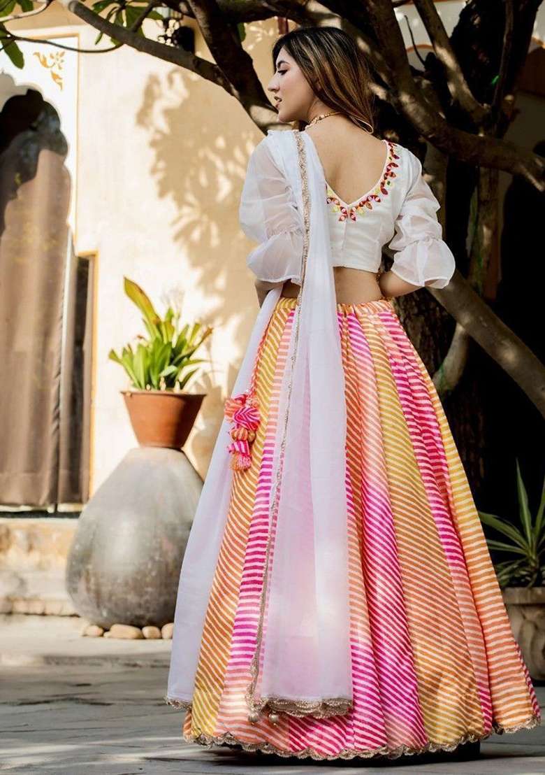 Multicolour Blend Art Silk Lehenga Set with Printed for Diwali | Wedding & Festive Wear - Indya